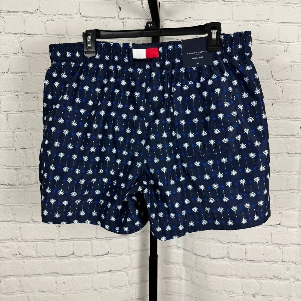 Tommy Hilfiger Regular Fit Blue Palm Tree Print Swim Trunks Size XL